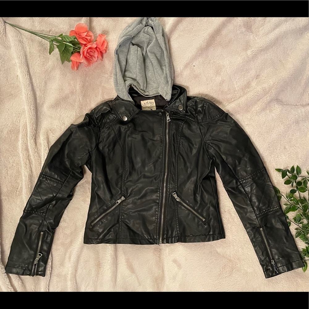 LA Hearts vegan leather jacket with hood sz medium